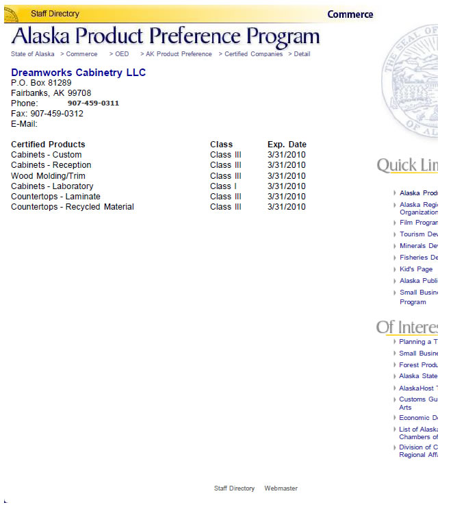 Alaska Product Preference DW Listing